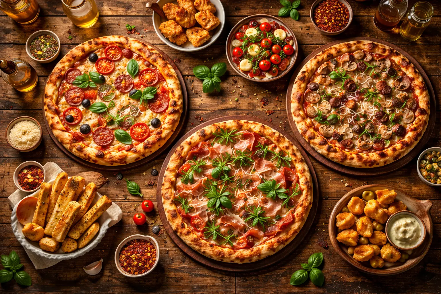 Variedade de pizzas do cardápio